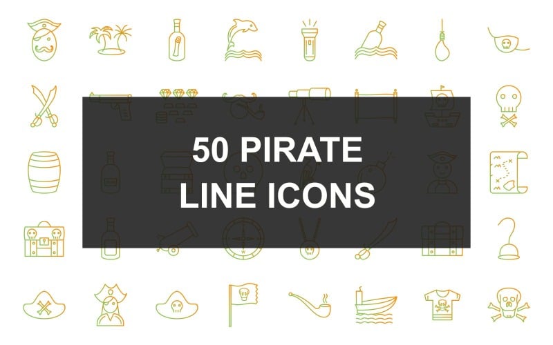 50 Pirate Line Gradient Icon set