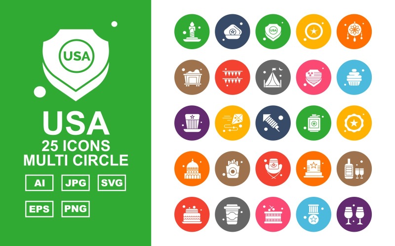25 преміальних США Multi Circle Icon Pack Iconset