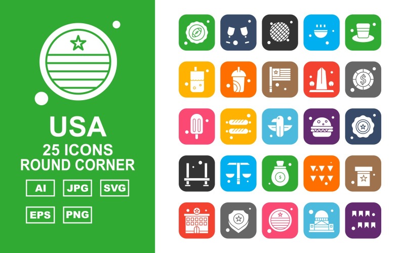 25 премиальных США с круглым углом Icon Pack