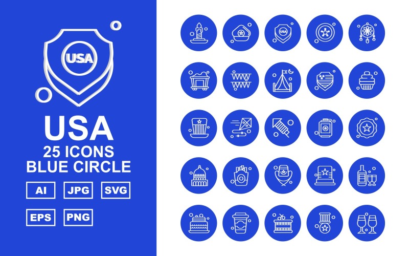 Download Набор иконок "25 Premium USA Blue Circle Icon Pack Iconset" / 25 Premium USA Blue Circle Icon Pack Iconset - Набор иконок на тему culture candle,kite,hat,wine bottles,cake,drink,drum,award,glass,cap,shield,star,adornment,railroad,celebration,camping,muffin,white house,frise,icon