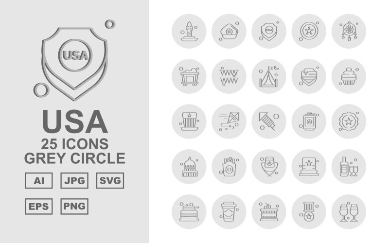 Download Набор иконок "25 Premium USA Grey Circle Icon Pack Iconset" / 25 Premium USA Grey Circle Icon Pack Iconset - Набор иконок на тему culture candle,kite,hat,wine bottles,cake,drink,drum,award,glass,cap,shield,star,adornment,railroad,celebration,camping,muffin,white house,frise,icon