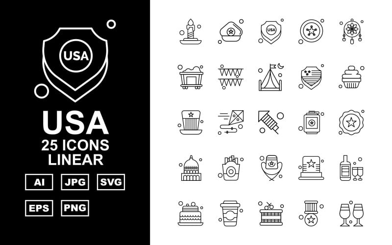 25 Premium USA Lineární Icon Pack Iconset