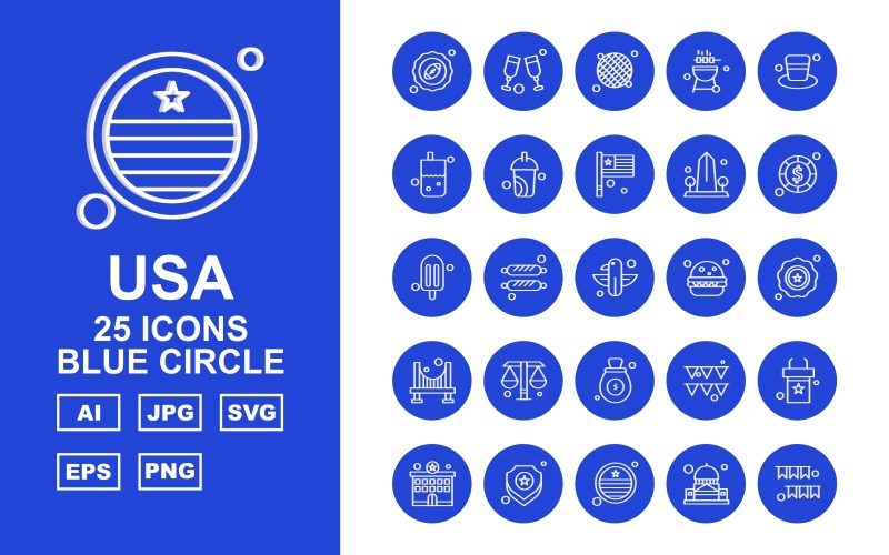 25 Premium USA modrý kruh Icon Pack