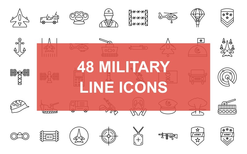 Sada černých ikon 48 Military Line