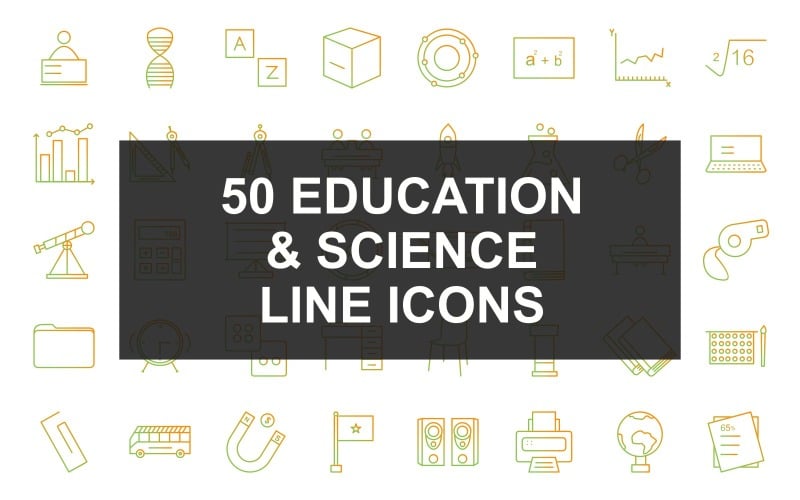 50 Set di icone gradiente linea istruzione e scienza