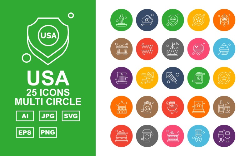 25 set di icone Premium USA Multi Circle Icon Pack