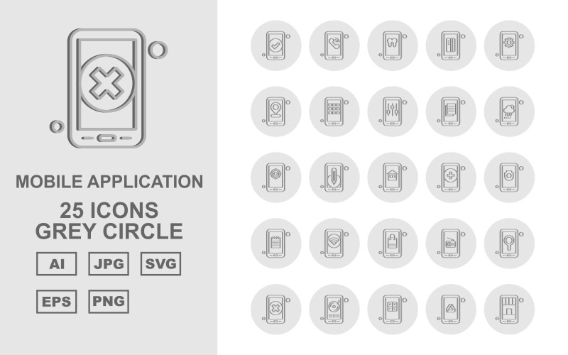 25 Premium mobiele applicatie Gray Circle Icon Pack