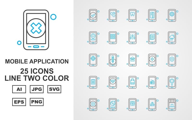 25 Premium Mobile Application Line Two Color Icon Pack