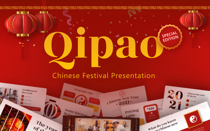 Modelo de apresentação em PowerPoint de apresentação do Festival Chinês Qipao