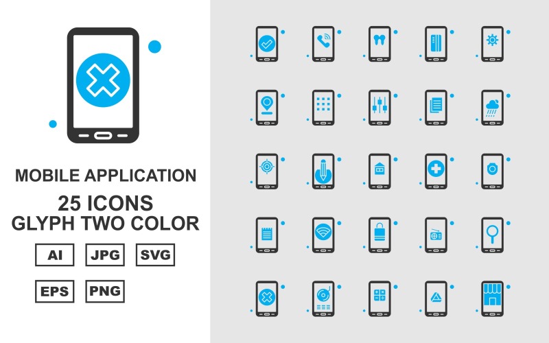 25 Pack d'icônes bicolores Glyph Application Mobile Premium