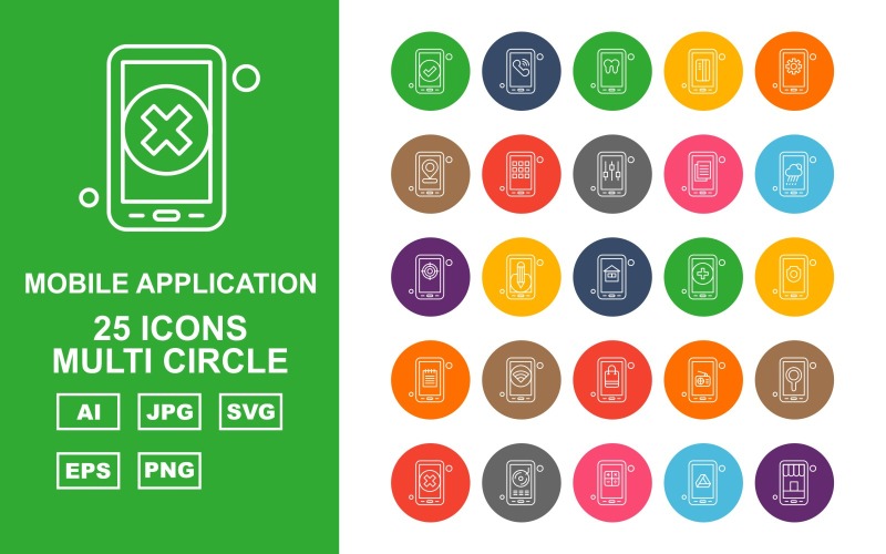 25 Premium mobiele applicatie Multi Circle Icon Pack
