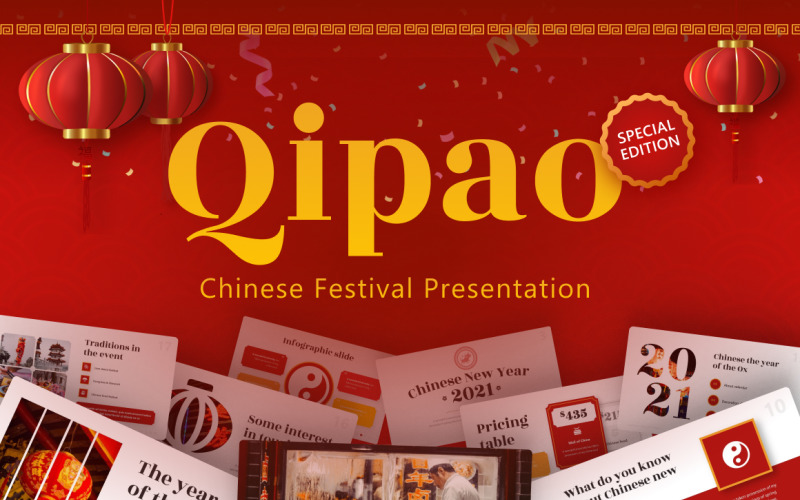 Qipao Chiński Festiwal PowerPoint Prezentacja PowerPoint szablon