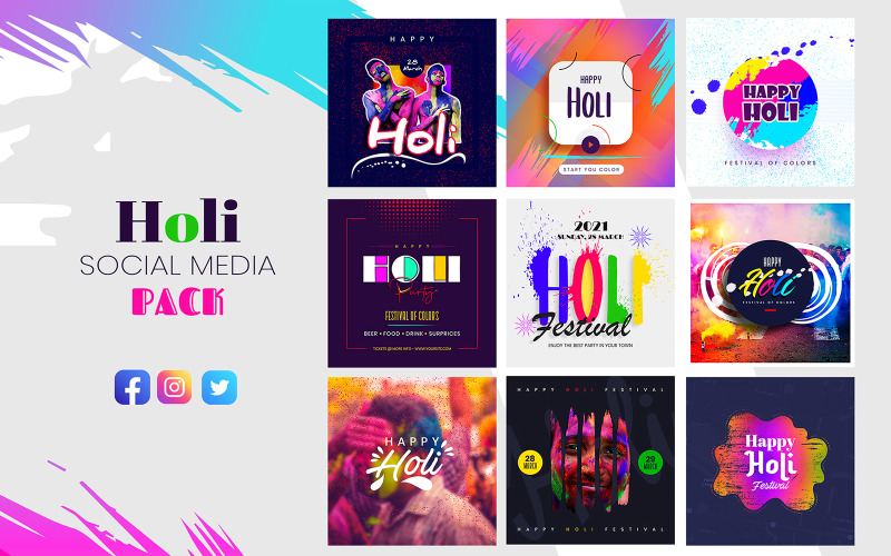 Download Шаблон для соцсетей "Holi Festival" / Holi Festival - Шаблон для соцсетей на тему графика holi,festival,social,media,template,promotion,celebrations,offers,sale,facebook,instagram,twitter,post,online,shopping
