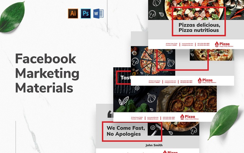 Portada y publicación de Pizza en Facebook