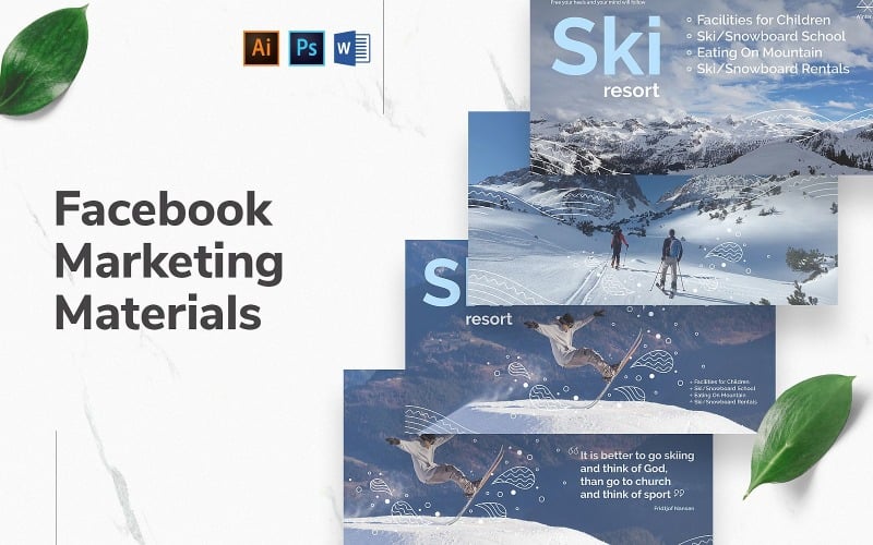Download Шаблон для соцсетей "Ski Resort Facebook Cover and Post" / Ski Resort Facebook Cover and Post - Шаблон для соцсетей на тему графика facebook graphic design,facebook template editable,facebook template banner,facebook template cover,facebook template design,facebook template examples,facebook branding template,social media