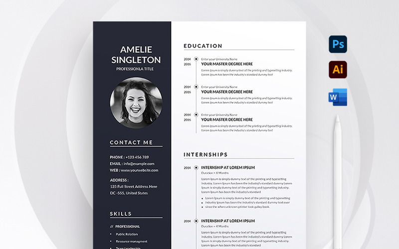 Amelie Singleton Premium CV-sjabloon