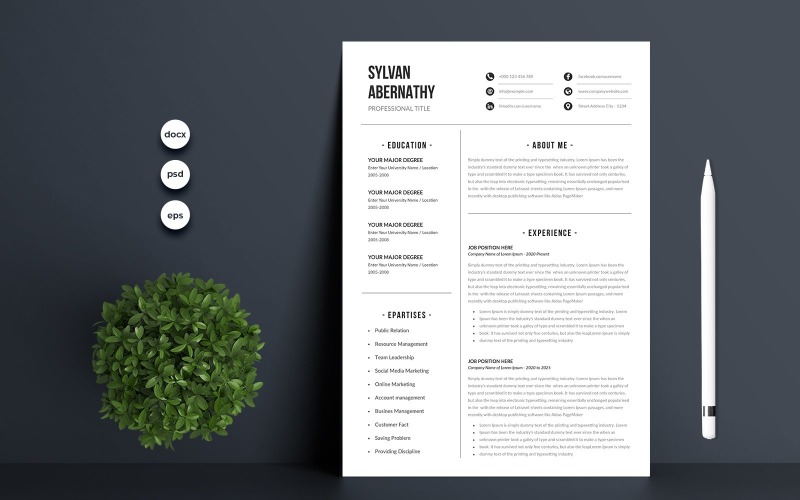 Download Резюме "Sylvan Abernathy Clean Resume Template" / Sylvan Abernathy Clean Resume Template - Резюме на тему графика 1 page resume,2 page resume,a4,blue,clean resume,clean,cover letter,creative,cv template,cv,design,document,infographic,microsoft word,minimalist,modern resume,modern,photoshop,portfolio,prof