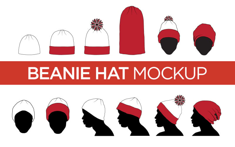 Beanie, Toque, kötött, téli kalap - vektor sablon makett