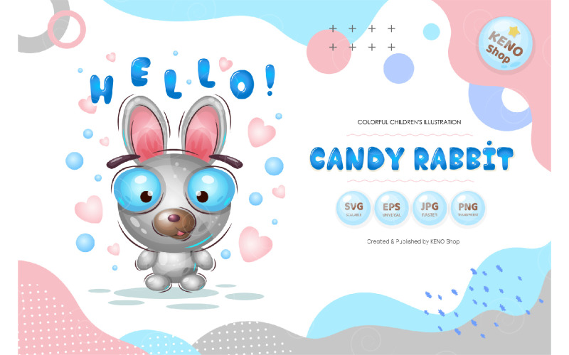 Download Vector "Cute Candy Rabbit - Vector Image" / Cute Candy Rabbit - Vector Image - Vector на тему графика rabbit,cartoon,hare,bunny,character,cute bunny,drawing,animal,illustrations,adorable,rabbit cartoon,eye,kids,easter bunny,toy,mammal,children,happiness,cheerful,celebration