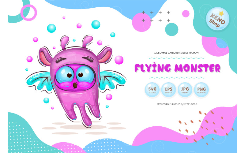 Download Vector "Cute Cartoon Flying Monster - Vector Image" / Cute Cartoon Flying Monster - Vector Image - Vector на тему графика monster,cartoon,illustration,vector,isolated,alien,troll,character,ghost,cute,goofy,design,silly,halloween,funny,cheering,crazy,icon,expression,devil
