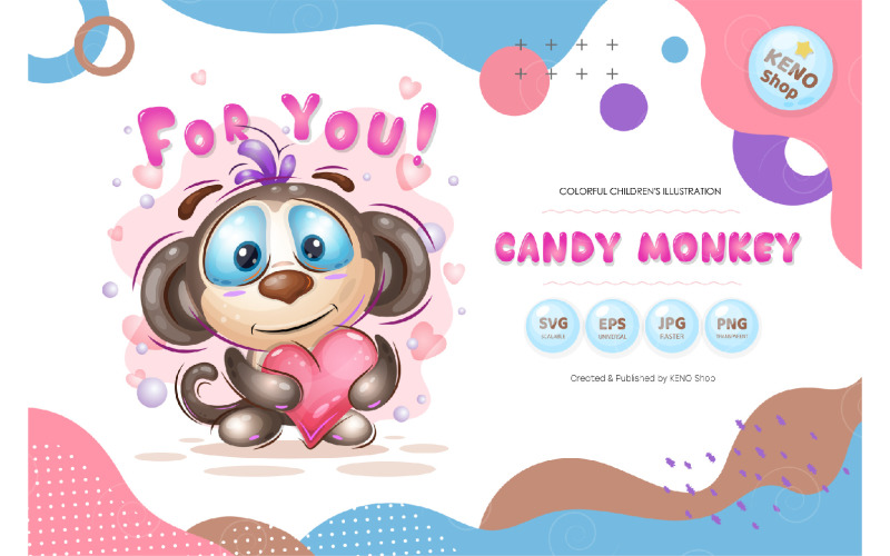 Download Vector "Cute Monkey with a Heart - Vector Image" / Cute Monkey with a Heart - Vector Image - Vector на тему графика monkey,ape,little,animals,illustration,chimpanzee,cartoon,primate,heart,greeting,birthday,art,cheerful,celebration,smiling,happy,painting,fun,mammal,children