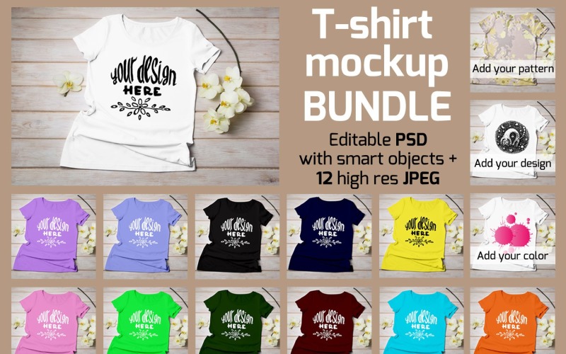 Womens T-shirt Mockup with Yellow Orchid.