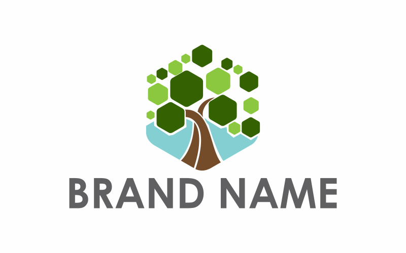 Hexagon träd logotyp mall