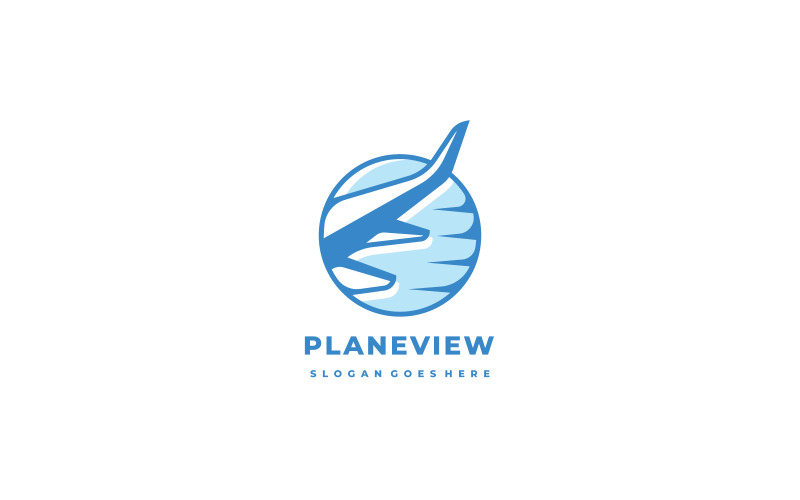 Download Шаблон логотипа "Plane Wing View Logo Template" / Plane Wing View Logo Template - Шаблон логотипа на тему графика air travel,aircraft,airline,airplane,aviation,earth,globe,jet,plane,transport,wing,world,cloud,travel,agency,trip