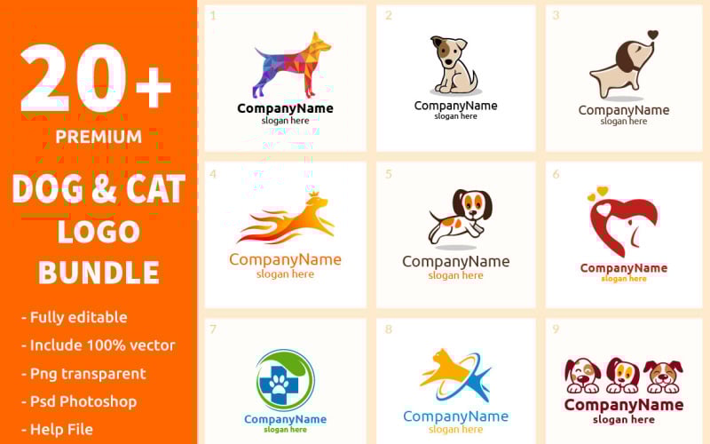 Download Шаблон логотипа "20+ Dog and Cat Logo Bundle" / 20+ Dog and Cat Logo Bundle - Шаблон логотипа на тему графика animal,design,cute,vector,mascot,cat,shop,care,puppy,bulldog,character,training,pet,dog,logo,template,logotype,veterinary,veterinarian,icon