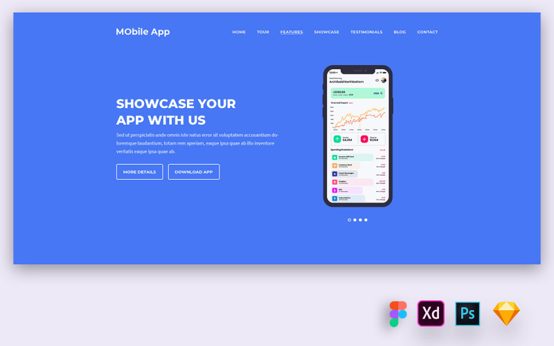 Meag - Hero Header dla witryn internetowych z prezentacjami aplikacji