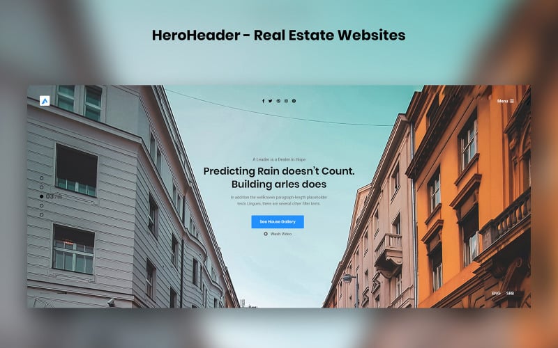 HeroHeader ingatlan webhelyek felhasználói felületének elemei