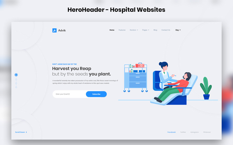 HeroHeader para elementos de interface do usuário de sites de hospitais