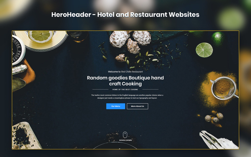 HeroHeader pour les éléments d'interface utilisateur des sites Web d'hôtels et de restaurants