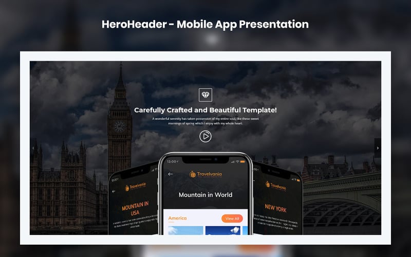 HeroHeader pro mobilní aplikace představuje prvky uživatelského rozhraní webových stránek