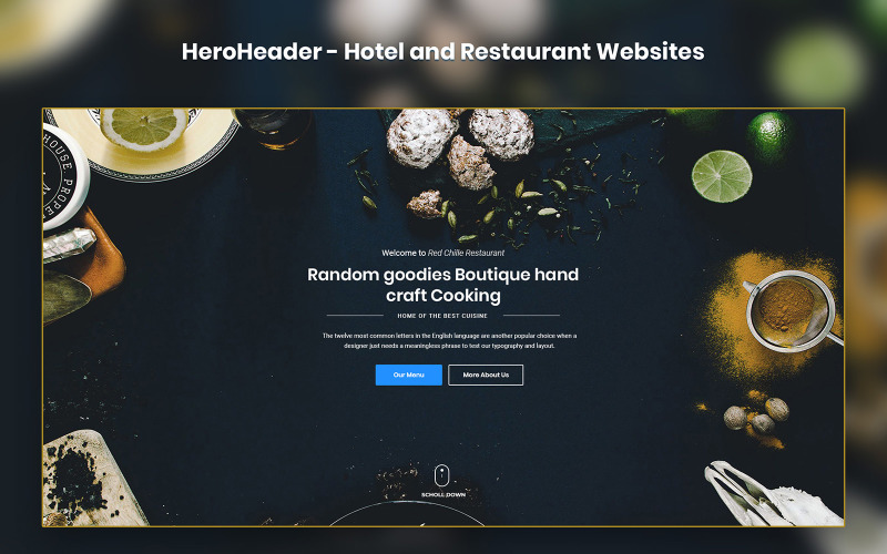 Otel ve Restoran Web Siteleri için HeroHeader UI Öğeleri