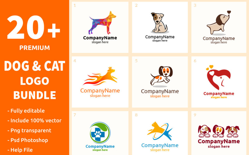 20+ Pacchetto logo cane e gatto