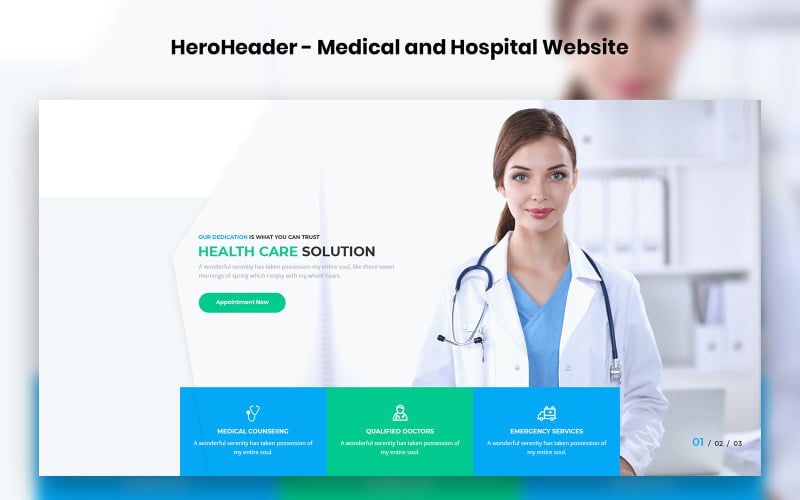 Tıp ve Hastane Web Siteleri Kullanıcı Arayüzü Öğeleri için HeroHeader