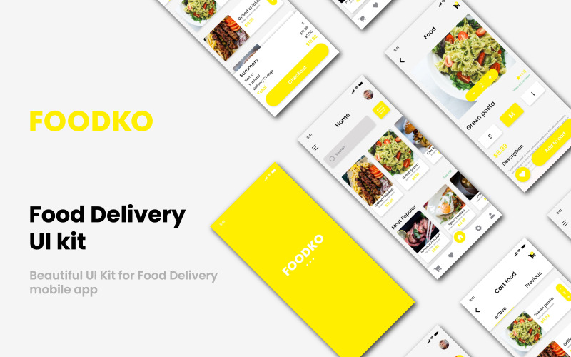 Download UI элементы "FOODKO - Food Delivery UI Kit for Adobe XD" / FOODKO - Food Delivery UI Kit for Adobe XD - UI элементы на тему графика app,food ui kit,mobile ui design,menu,eat,ios app,adobe xd kit