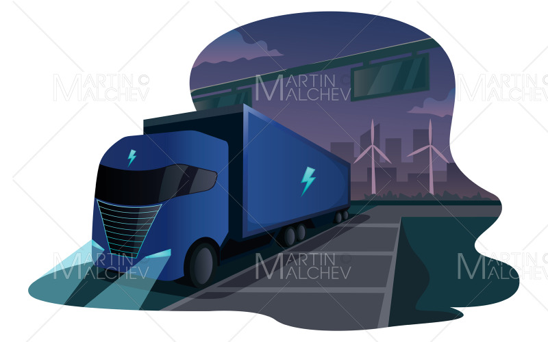 Download Иллюстрация "Electric Truck" / Electric Truck - Иллюстрация на тему графика truck,electric,vehicle,ev,cargo,delivery,transport,technology,transportation,car,logistic,trailer,hybrid,shipment,trucking,auto,autonomous,container,ecology,freight