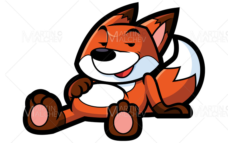 Download Иллюстрация "Full Fox Mascot" / Full Fox Mascot - Иллюстрация на тему графика cool,fox,fat,break,hearty,lunch,fun,foxy,cartoon,cute,cheerful,mascot,full,character,nature,red,logo,emotion,happy,funny