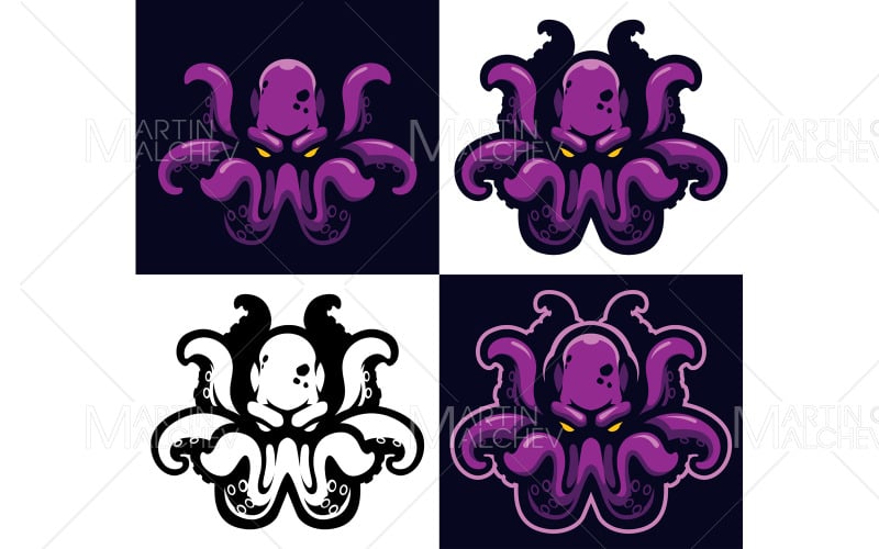 Download Иллюстрация "Kraken Mascot Symbol" / Kraken Mascot Symbol - Иллюстрация на тему графика kraken,octopus,monster,sea,ocean,mascot,logo,symbol,underwater,glowing,eye,deadly,purple,tentacle,prepare,attack,angry,dangerous,aquatic,powerful