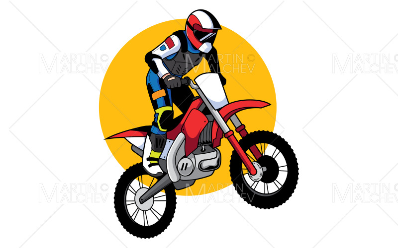 Download Иллюстрация "Motocross Racer Mascot" / Motocross Racer Mascot - Иллюстрация на тему графика professional,motorcycle,racer,red,race,bike,motocross,mascot,up,hill,sport,jumping,helmet,rider,speed,protective,clothing,cross,riding,active