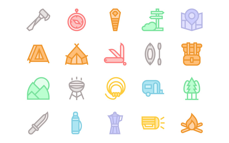 Download Набор иконок "Camping and Adventure Icons" / Camping and Adventure Icons - Набор иконок на тему nature adventure,adventurer,backpack,backpacker,boat,camp,camper,camping,explorer,forest,hike,hiking,icon,illustration,map,mountain,nature,outdoor,rafting,set