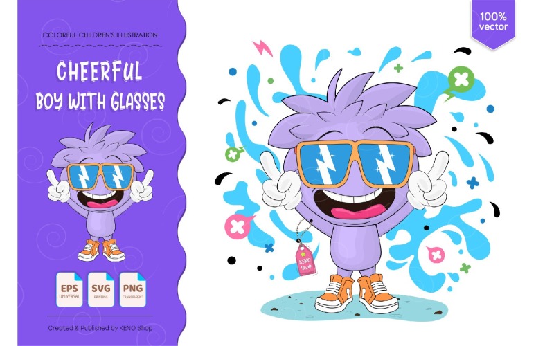 Cheerful Boy with Glasses - Vector Image