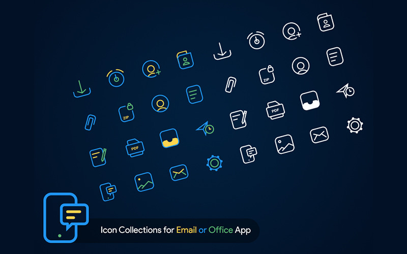 Download Набор иконок "Collections for Email or Office App Iconset" / Collections for Email or Office App Iconset - Набор иконок на тему social media email,security,inbox,line,flat,icon,office,download,zip,pdf,file,image,send,letter