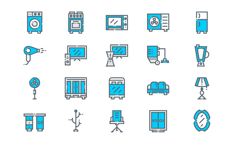Download Набор иконок "Home Appliance and Furniture Icons" / Home Appliance and Furniture Icons - Набор иконок на тему computer appliance,armchair,bath,bathtub,bedroom,chair,computer,curtain,desk,flat,furniture,home,house,icon,interior,lamp,living,machine,microwave,oven