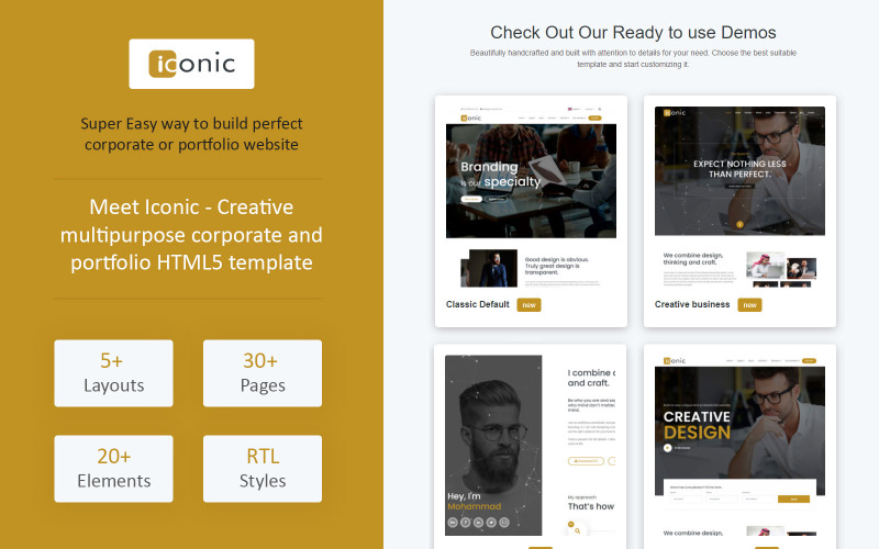 Iconic - креативный многоцелевой шаблон HTML5 для корпоративных сайтов и портфолио