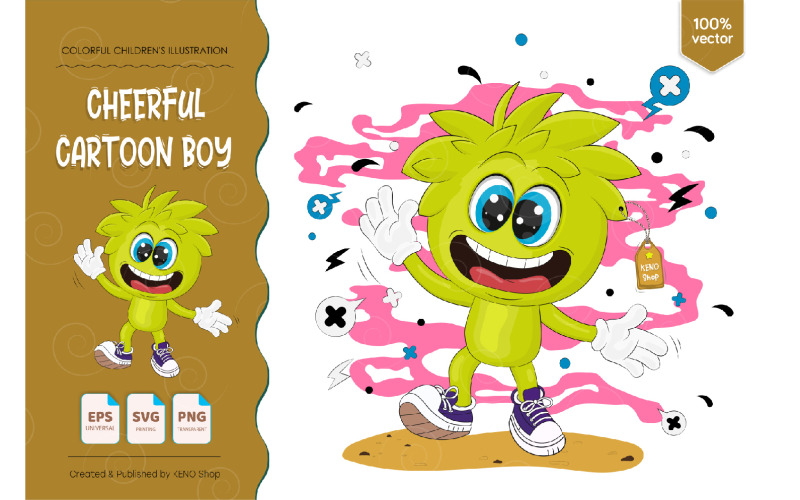 Niño alegre de dibujos animados, cartel - imagen vectorial
