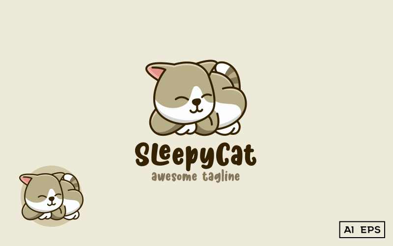Download Шаблон логотипа "Sleepy Cat" / Sleepy Cat - Шаблон логотипа на тему графика cat,sleepy,sleep,toys,toy,fun,cute,kitten,pet,blog,store,shop,gift,animal,kids,baby,cat lover,business,identity,premium