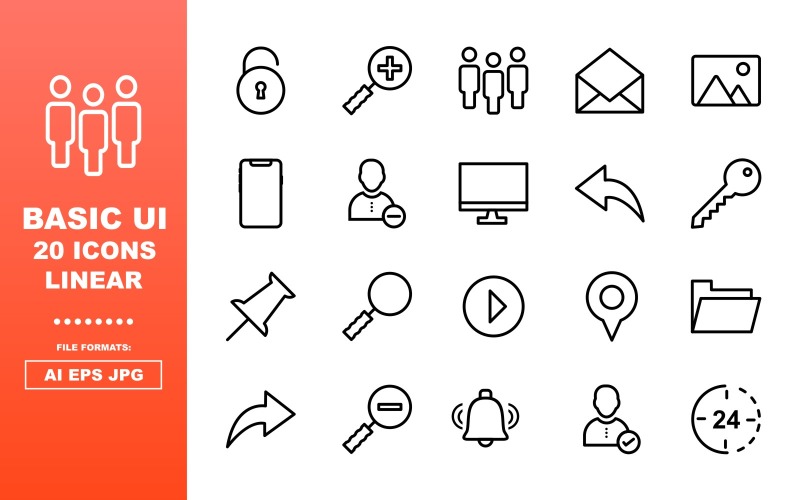 20 Temel UI Doğrusal Simge Paketi